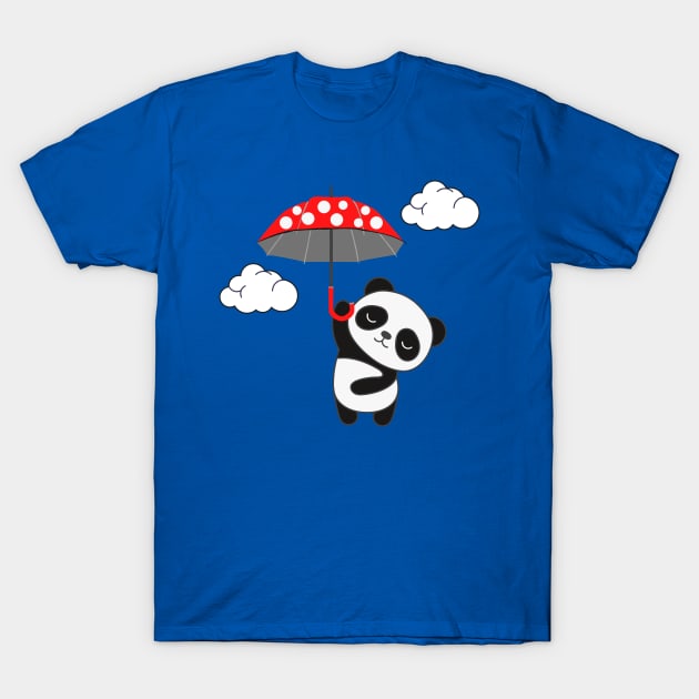 Dreamy Flying Panda Bear with Umbrella T-Shirt by EdenLiving